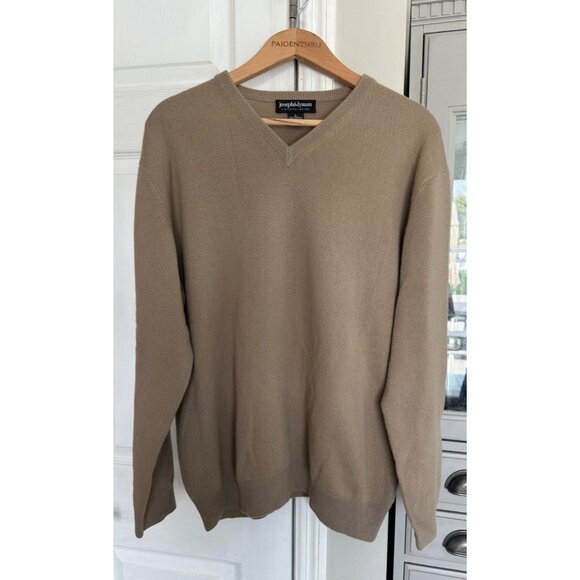 Joseph & Lyman Men's LG 100% Cashmere Beige V-neck Sweater Office Preppy - Picture 1 of 5